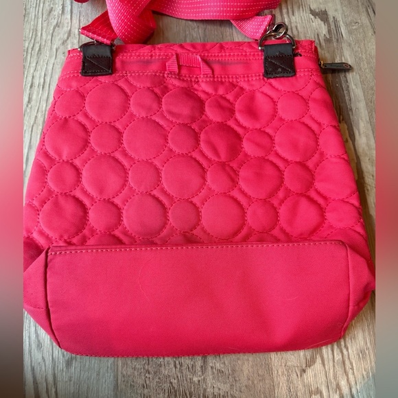 Thirty-One 31 Vary You Coral Hot Pink Quilted Dots Backpack Purse - Picture 4 of 8
